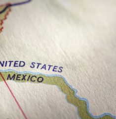 Close up of a map showing the U.S. and Mexican border.